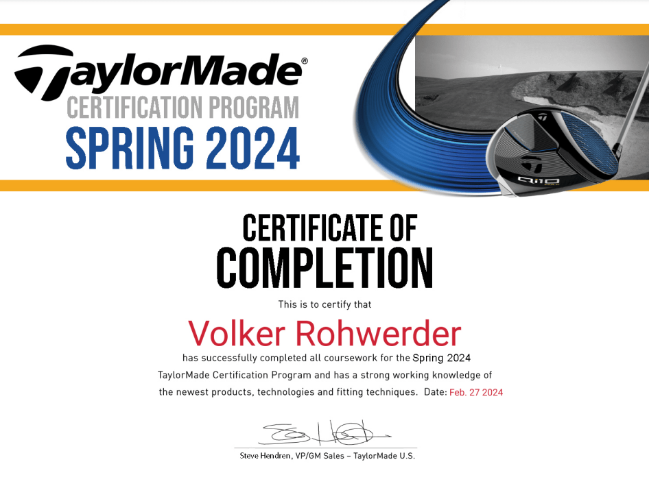 Taylormade Produktzertifikat